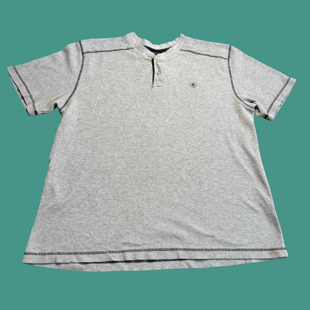 Ariat Henley Shirt XL Mens Gray Waffle Knit Western Ranch Casual Workwear